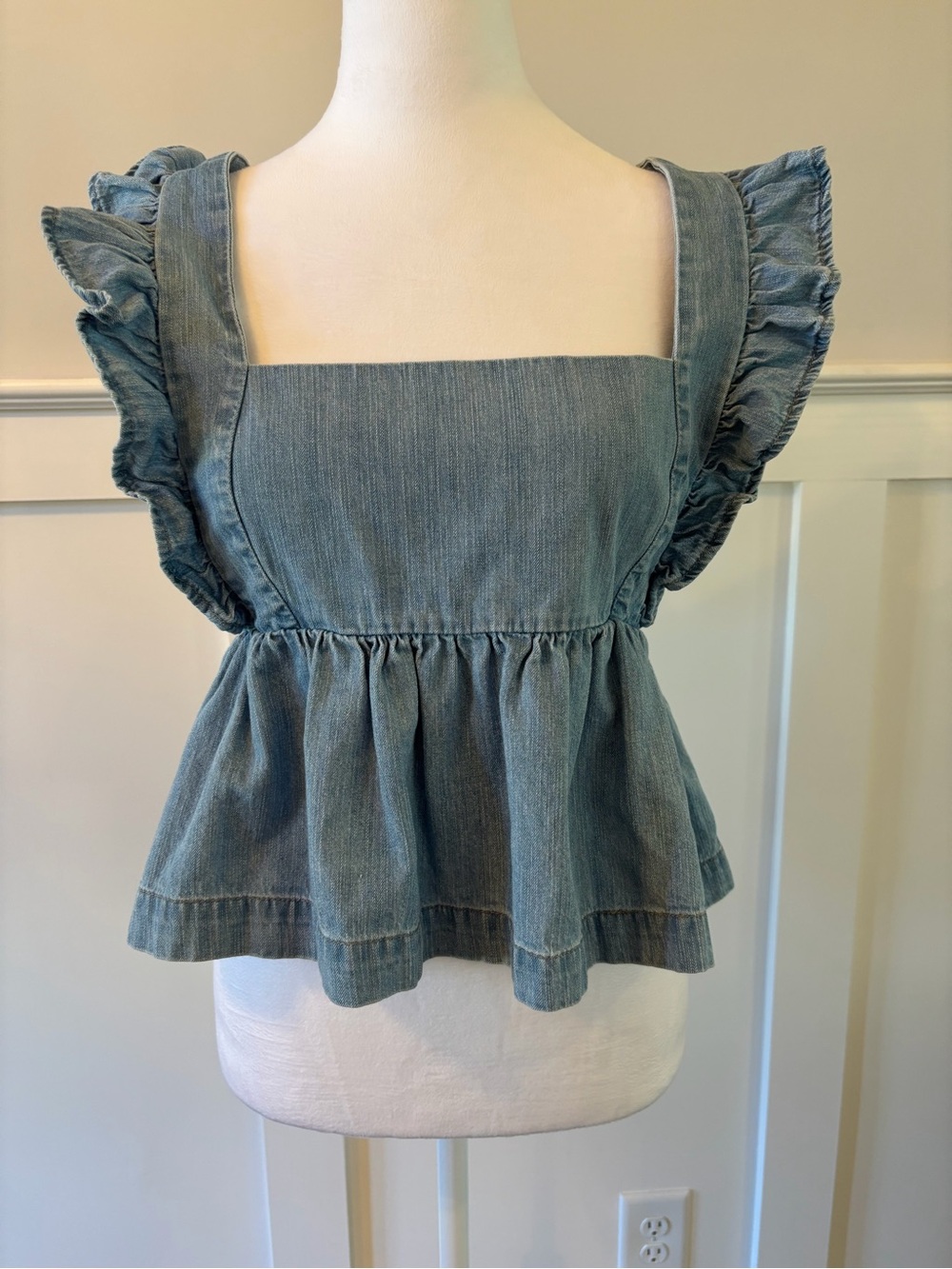 Forever 21 Light Blue Denim Ruffle Strap Peplum Camisole